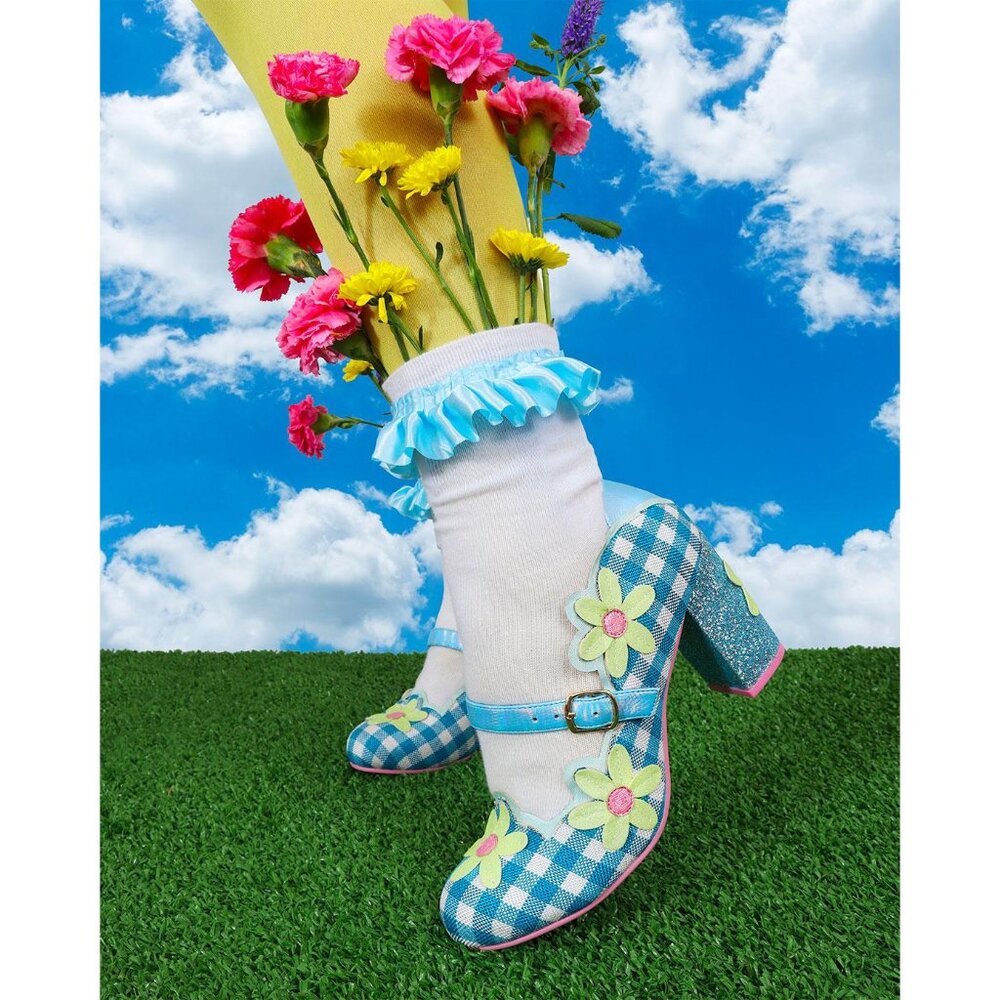 Irregular Choice Blue Gingham Floral Mary Jane Heels - Picture 2 of 15